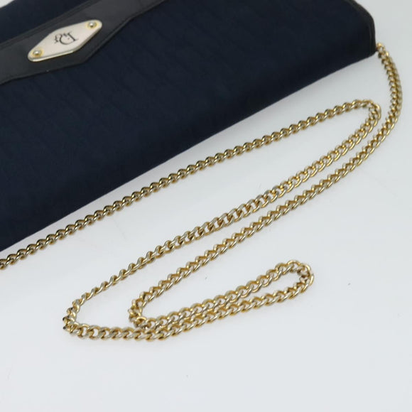 Christian Dior Trotter Canvas Chain Shoulder Bag Navy Gold Auth 123030