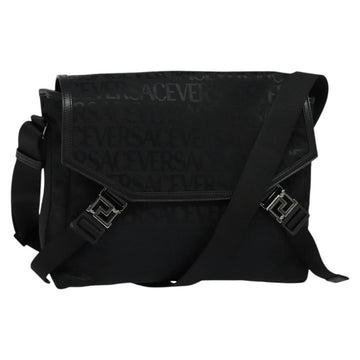 VERSACE Shoulder Bag Canvas Black Silver Auth 123032