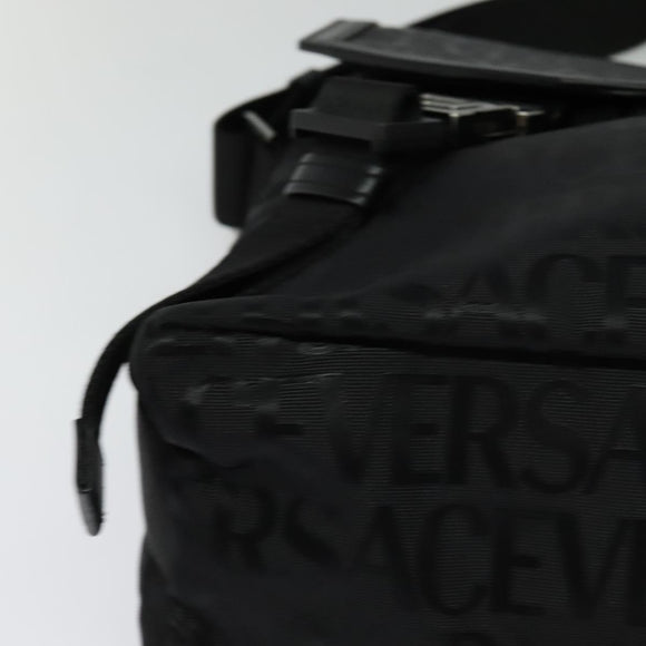 VERSACE Shoulder Bag Canvas Black Silver Auth 123032