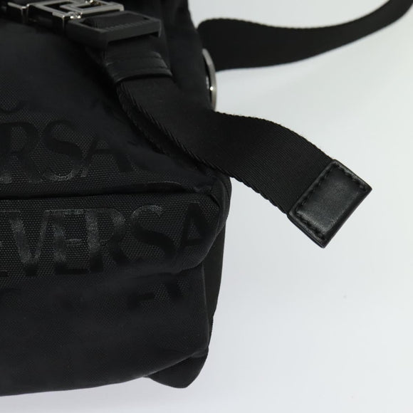 VERSACE Schoudertas Canvas Zwart Zilver Auth 123032A