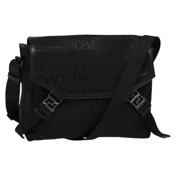 VERSACE Schoudertas Canvas Zwart Zilver Auth 123032A