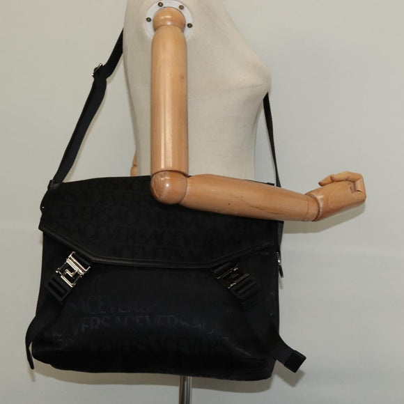 VERSACE Shoulder Bag Canvas Black Silver Auth 123032