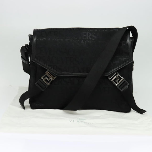VERSACE Schoudertas Canvas Zwart Zilver Auth 123032A