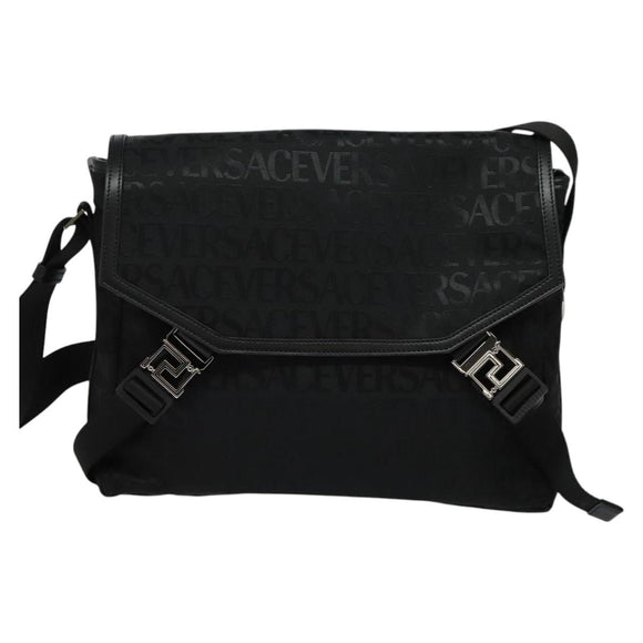 VERSACE Schoudertas Canvas Zwart Zilver Auth 123032A