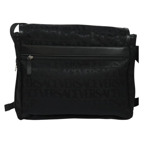 VERSACE Schoudertas Canvas Zwart Zilver Auth 123032A