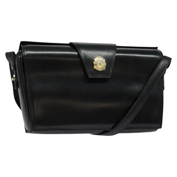 CELINE Shoulder Bag Leather Black Gold Auth 123041
