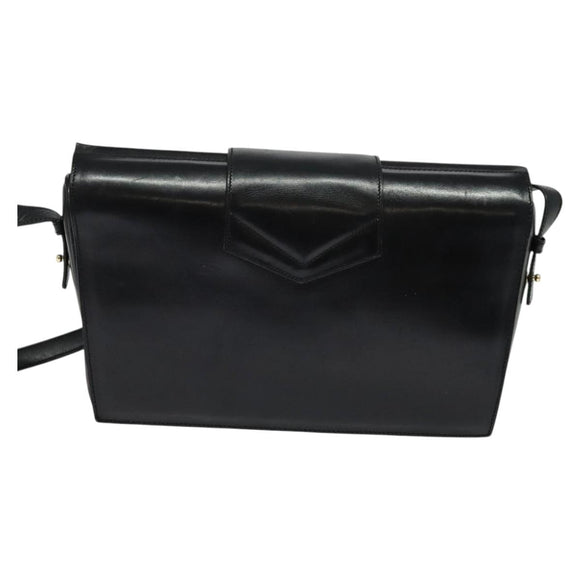 CELINE Shoulder Bag Leather Black Gold Auth 123041