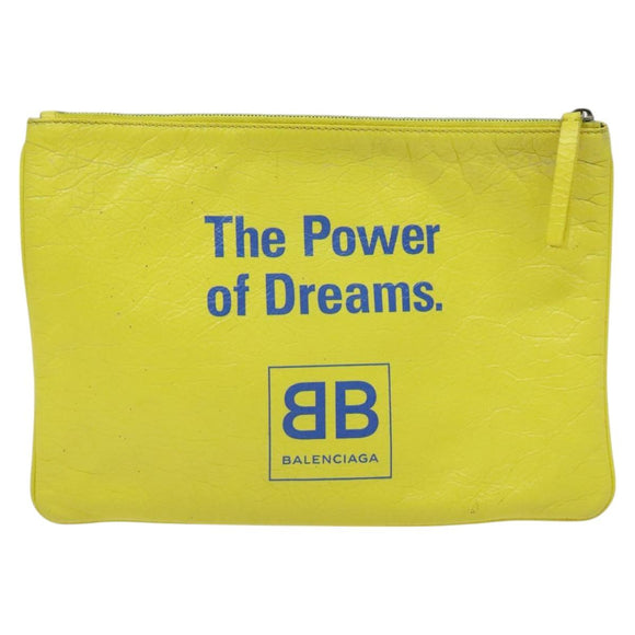 BALENCIAGA Supermarket Clutch Bag Leather Yellow Silver 506794 Auth 123043