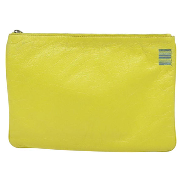 BALENCIAGA Supermarket Clutch Bag Leather Yellow Silver 506794 Auth 123043