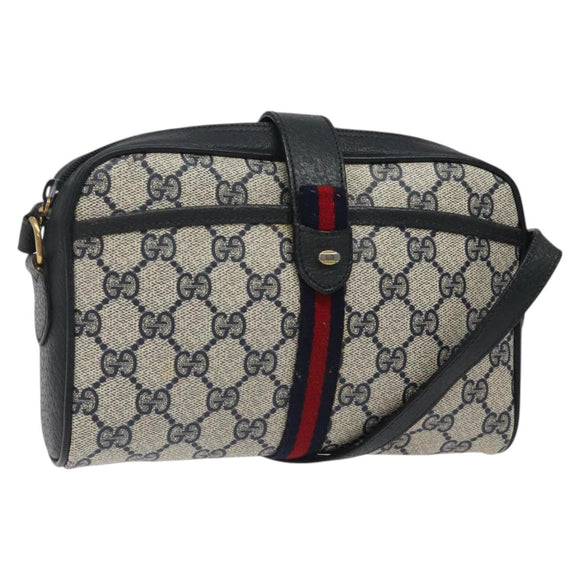 GUCCI GG Supreme Sherry Line Shoulder Bag PVC Navy Red 89 02 055 Auth 123046