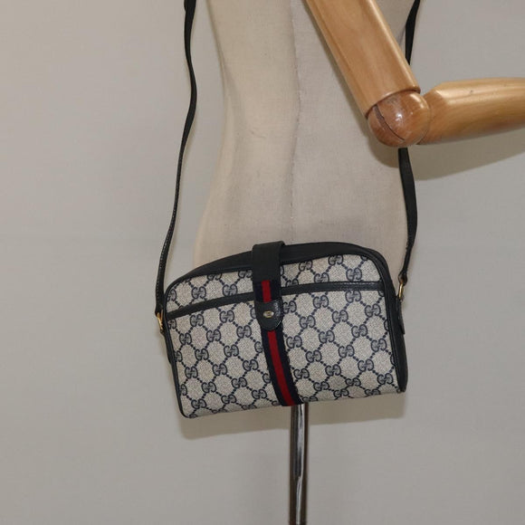 GUCCI GG Supreme Sherry Line Shoulder Bag PVC Navy Red 89 02 055 Auth 123046