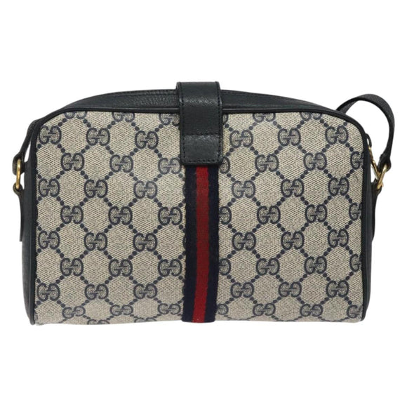 GUCCI GG Supreme Sherry Line Shoulder Bag PVC Navy Red 89 02 055 Auth 123046