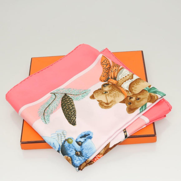 HERMES Carre 90 Scarf ""CONFIDENTS DES COEURS"" Silk Pink Auth 123049