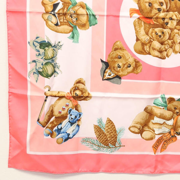 HERMES Carre 90 Scarf ""CONFIDENTS DES COEURS"" Silk Pink Auth 123049