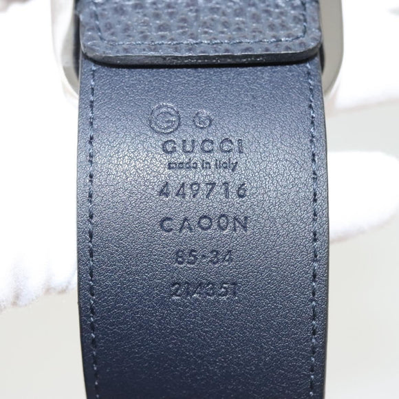 GUCCI Belt Leather Outlet 38.2"" Navy Silver 449716 Auth 123067