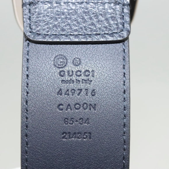 GUCCI Belt Leather Outlet 38.2"" Navy Silver 449716 Auth 123068