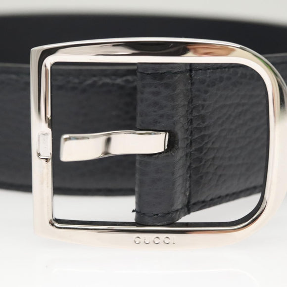 GUCCI Belt Leather Outlet 38.2"" Navy Silver 449716 Auth 123068