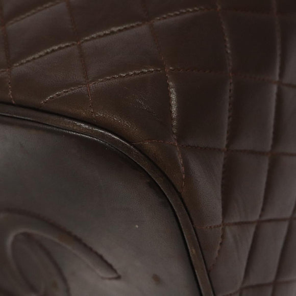 CHANEL Matelasse COCO Mark Vanity Pouch Lamb Skin Dark Brown CC Auth 123070