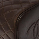 CHANEL Matelasse COCO Mark Vanity Pouch Lamb Skin Dark Brown CC Auth 123070-15