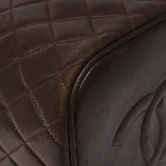 CHANEL Matelasse COCO Mark Vanity Pouch Lamb Skin Dark Brown CC Auth 123070