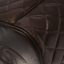 CHANEL Matelasse COCO Mark Vanity Pouch Lamb Skin Dark Brown CC Auth 123070-16