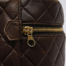 CHANEL Matelasse COCO Mark Vanity Pouch Lamb Skin Dark Brown CC Auth 123070-9