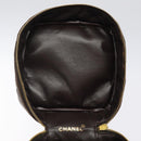 CHANEL Matelasse COCO Mark Vanity Pouch Lamb Skin Dark Brown CC Auth 123070-10