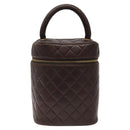 CHANEL Matelasse COCO Mark Vanity Pouch Lamb Skin Dark Brown CC Auth 123070-13