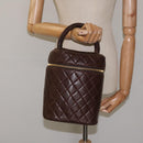 CHANEL Matelasse COCO Mark Vanity Pouch Lamb Skin Dark Brown CC Auth 123070-21