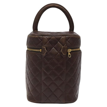 CHANEL Matelasse COCO Mark Vanity Pouch Lamb Skin Dark Brown CC Auth 123070 - 0