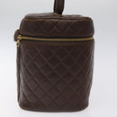 CHANEL Matelasse COCO Mark Vanity Pouch Lamb Skin Dark Brown CC Auth 123070-4