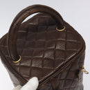 CHANEL Matelasse COCO Mark Vanity Pouch Lamb Skin Dark Brown CC Auth 123070-6
