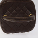 CHANEL Matelasse COCO Mark Vanity Pouch Lamb Skin Dark Brown CC Auth 123070-7