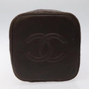CHANEL Matelasse COCO Mark Vanity Pouch Lamb Skin Dark Brown CC Auth 123070-5
