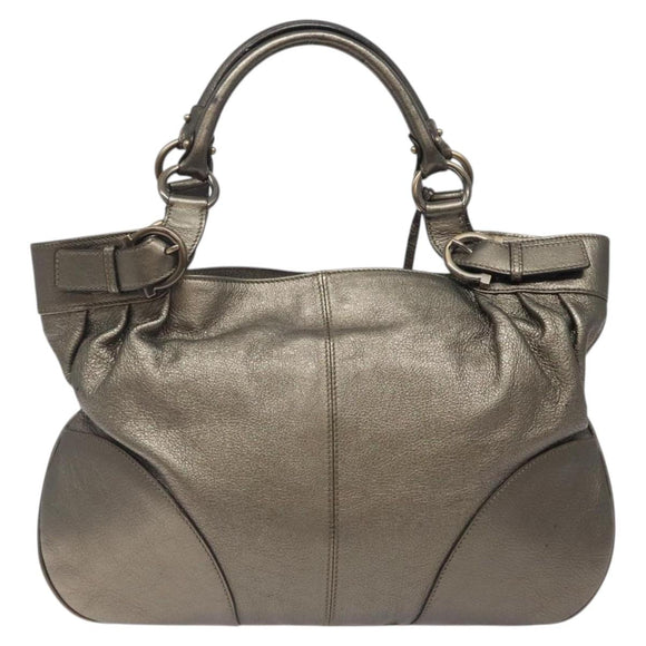 Salvatore Ferragamo Gancini Tote Bag Leather Silver Auth 123071