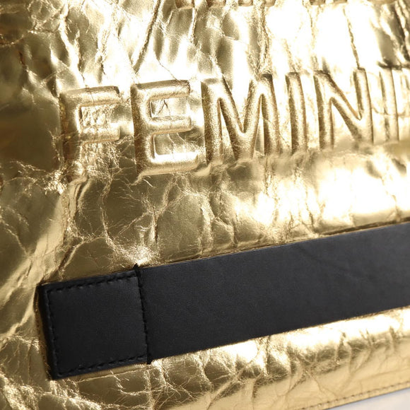 CHANEL Clutch Bag Leather Gold CC Auth 123083V