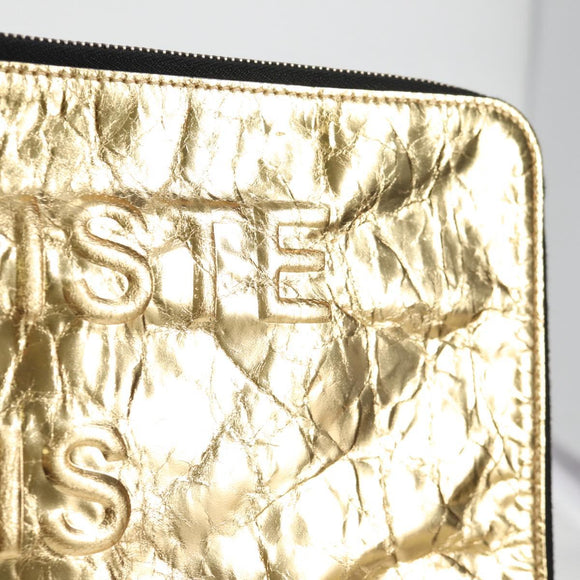 CHANEL Clutch Bag Leather Gold CC Auth 123083V