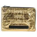 CHANEL Clutch Bag Leather Gold CC Auth 123083V-13