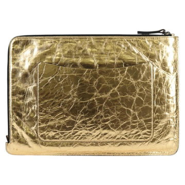 CHANEL Clutch Bag Leather Gold CC Auth 123083V - 0