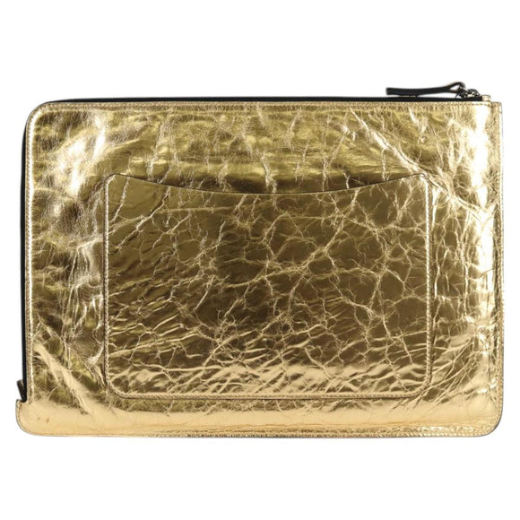 CHANEL Clutch Bag Leather Gold CC Auth 123083V
