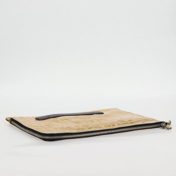 CHANEL Clutch Bag Leather Gold CC Auth 123083V