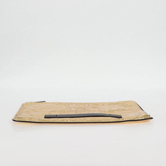 CHANEL Clutch Bag Leather Gold CC Auth 123083V