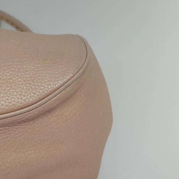 FENDI Celeria Shoulder Bag Leather Beige Silver Auth 123101