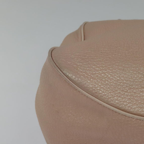 FENDI Celeria Shoulder Bag Leather Beige Silver Auth 123101