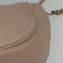 FENDI Celeria Shoulder Bag Leather Beige Silver Auth 123101-9