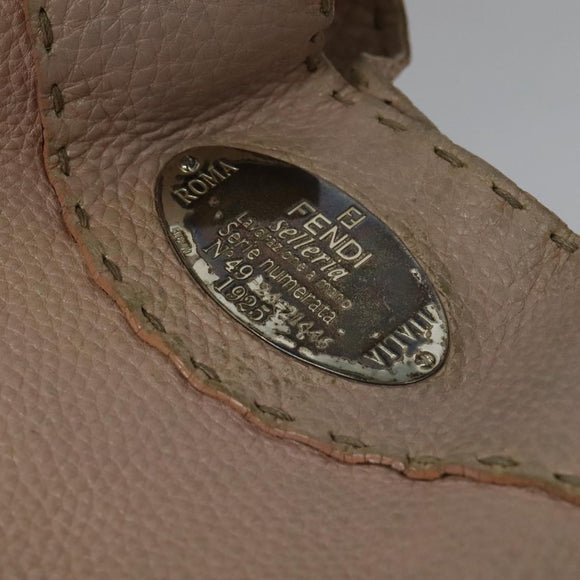 FENDI Celeria Shoulder Bag Leather Beige Silver Auth 123101