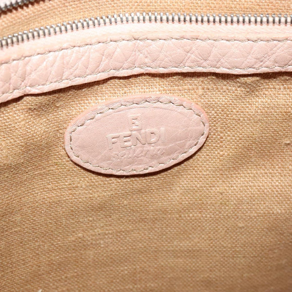 FENDI Celeria Shoulder Bag Leather Beige Silver Auth 123101