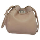 FENDI Celeria Shoulder Bag Leather Beige Silver Auth 123101-13