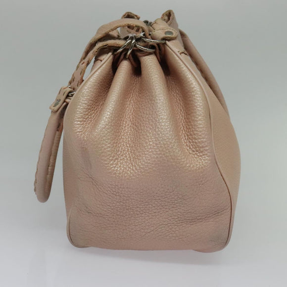 FENDI Celeria Shoulder Bag Leather Beige Silver Auth 123101