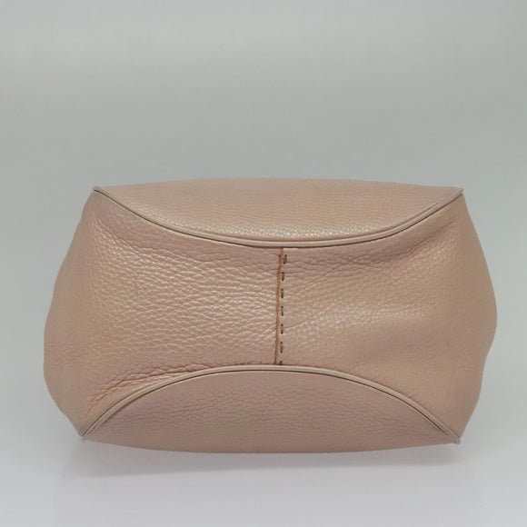 FENDI Celeria Shoulder Bag Leather Beige Silver Auth 123101